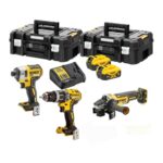 Dewalt DCK384P2T-QW Kit 3 outils XR 18V 5Ah Li-Ion Brushless DCD796 + DCF887 + DCG405 + 2 X 5,0 Ah + Chargeur + 2 coffrets Tstak