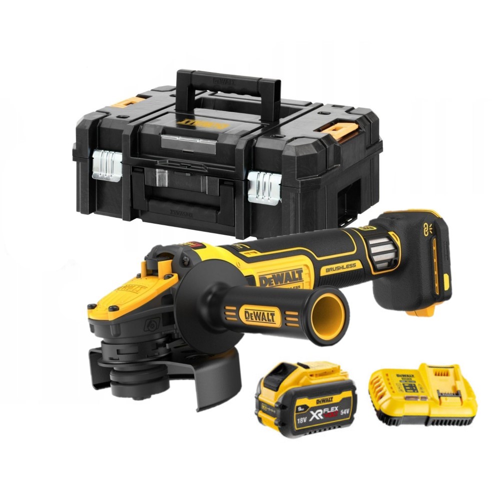 Meuleuse D'angle Sans Fil Stanley FATMAX 18V 125mm - 8500 Tr/min - Kit Avec 2 Batteries 4Ah, Chargeur Et Mallette