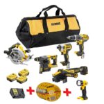 Dewalt – Kit d’outils le bricoleur dans un sac de rangement - Ensemble 5 pièces – DCS570N + DCH273N + DCD796N + DCF887N + DCG405N + 3 Batteries 5,0 AH + Chargeur – DCL040 Lampe + 5 Disques OFFERTS