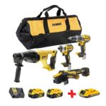 Dewalt – Set 4 - Kit d’outils le bricoleur dans un sac de rangement - Ensemble 4 pièces – DCH133N + DCD796N + DCF887N + DCG405N + 2 Batteries 5,0 AH + Chargeur – 1 Batterie 2.0 Ah DCB183 OFFERTS