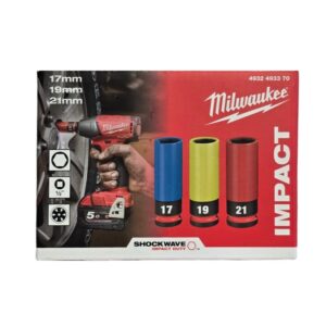 Milwaukee 4932493370 Set de 3 Douilles à Choc Automobile 1/2" - 17/19/21 mm