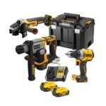 Dewalt DCK355P2T-QW Pack 3 outils XR 18V Brushless - DCD800 Perceuse + DCH172 perforateur + DCG405 meuleuse  – 2 X 5 Ah Batteries + Chargeur en coffret