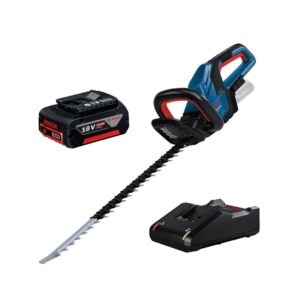Bosch Professional GHE 18V-60 Taille haie sans fil 18V 60cm - 06008C9000 + 1x 4.0Ah batterie GBA 18V + Chargeur GAL 18V-40
